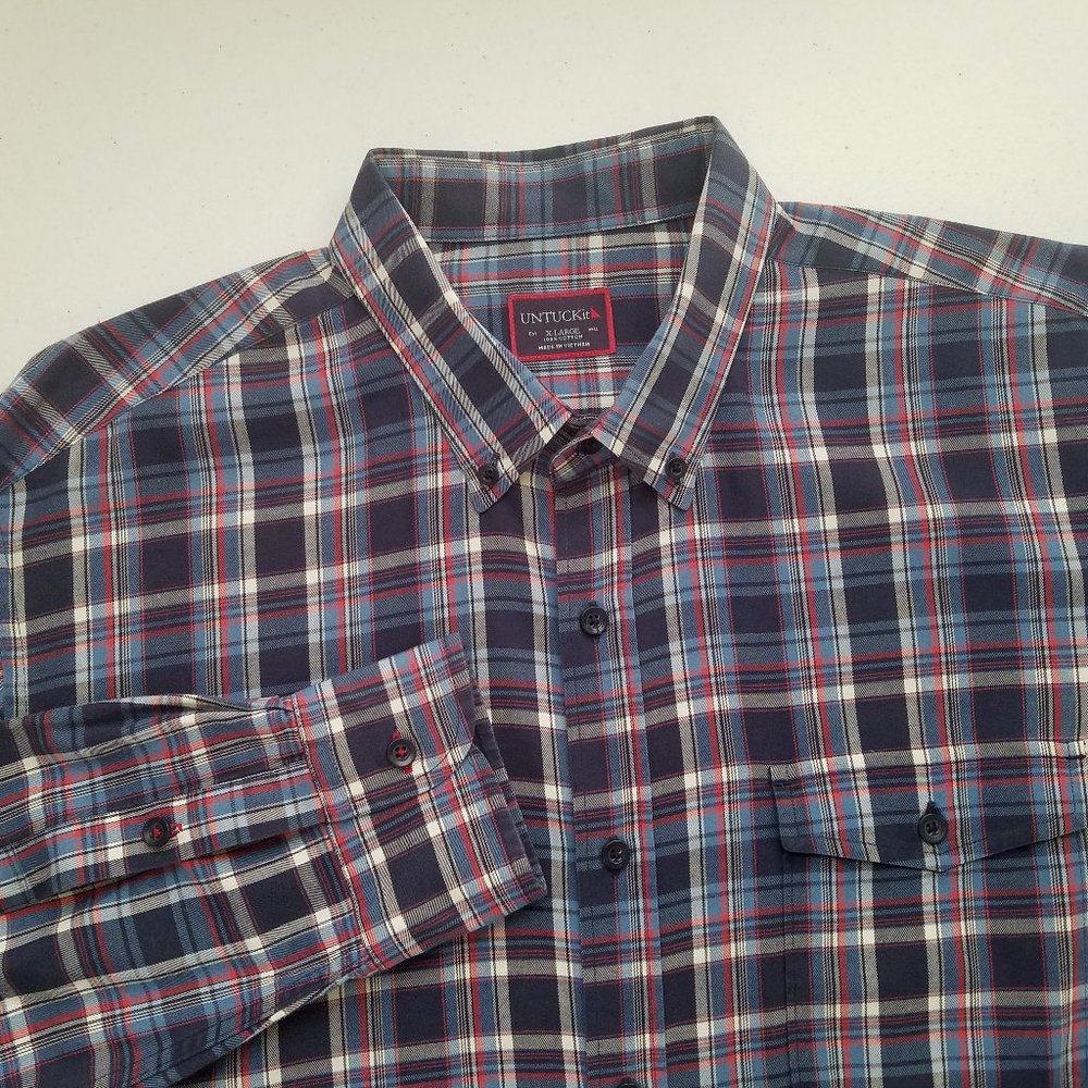 UNTUCKit Plaid Button Front Long Sleeve Shirt Mens Size XL